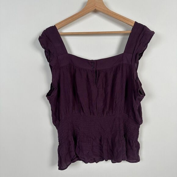 MARKET & SPRUCE Sleeveless Smocked Top XXL Burgundy Purple Boho Flutter Sleeve - Picture 4 of 10